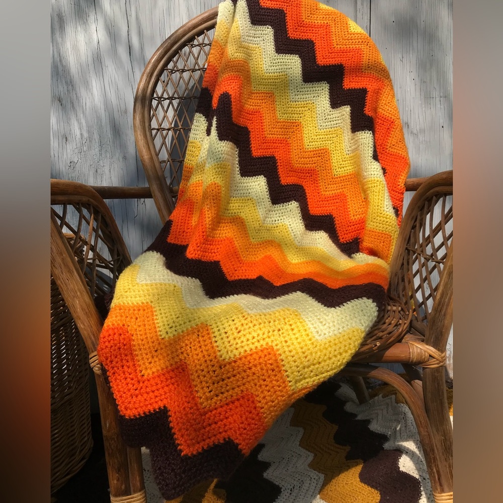 Vintage 70s Chevron Throw Blanket